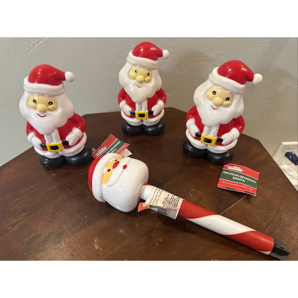 Lot of 4 New Christmas House Santa Decor 3 Motion Activated 1 Solar Stake Light